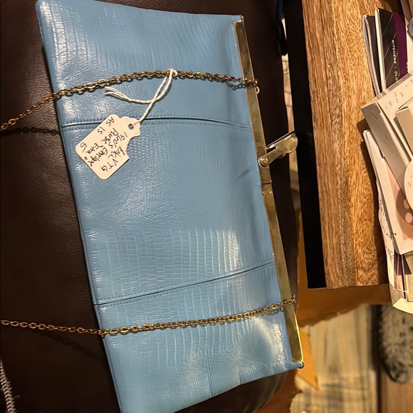 1960 purse Elegant Blue Clutch with Gold Chain- NWOT